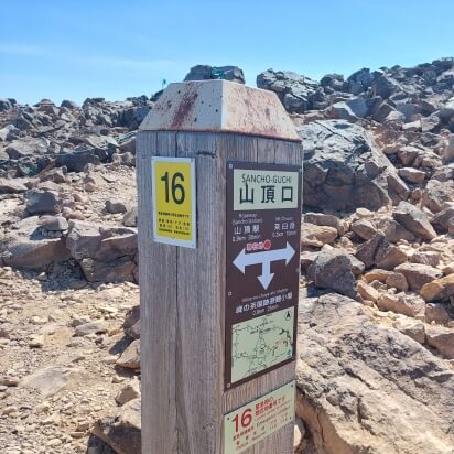 道標の支柱に取り付けられた番号プレート。緊急時の位置伝達に利用