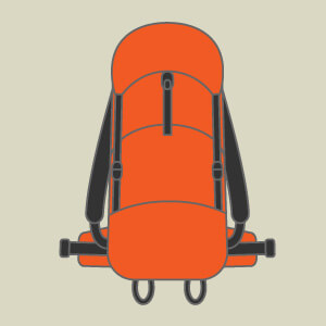 日帰り登山であれば20L〜30L程度が目安です。
体にフィットし、肩や腰で荷重を分散できるものが良い