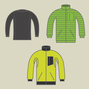 重ね着（レイヤリング）が基本です。
暑ければ脱ぎ、寒ければ着ることで、常に快適な体温を維持できる